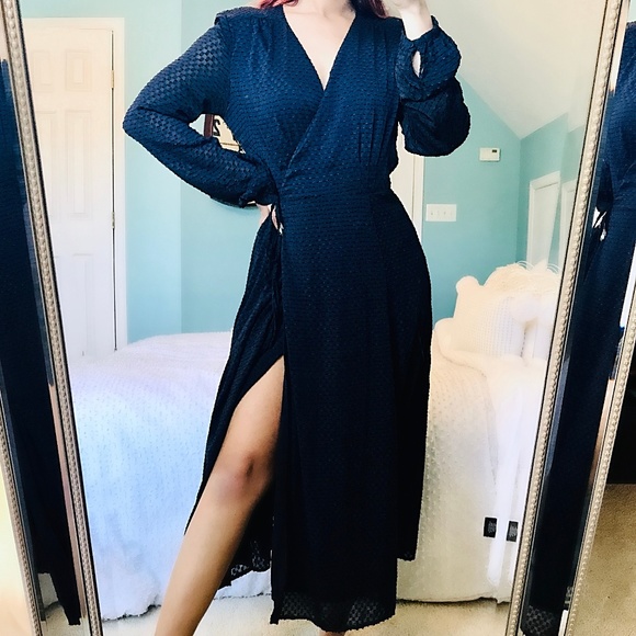 h&m navy wrap dress